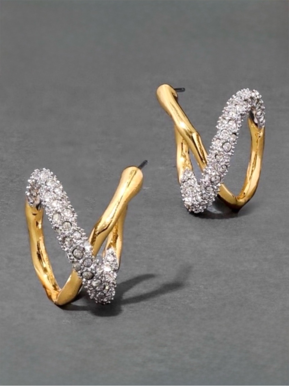 NEW Alexis Bittar Solanales Twisted Orbit Earrings Gold Clear AU02